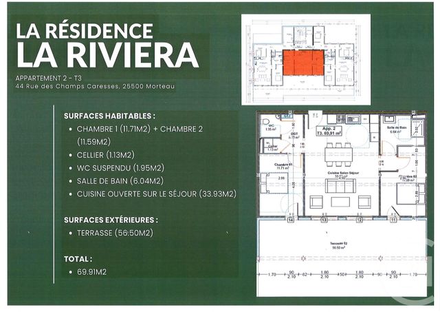 Appartement F3 à vendre - 3 pièces - 69.91 m2 - MORTEAU - 25 - FRANCHE-COMTE - Century 21 Pg Immobilier